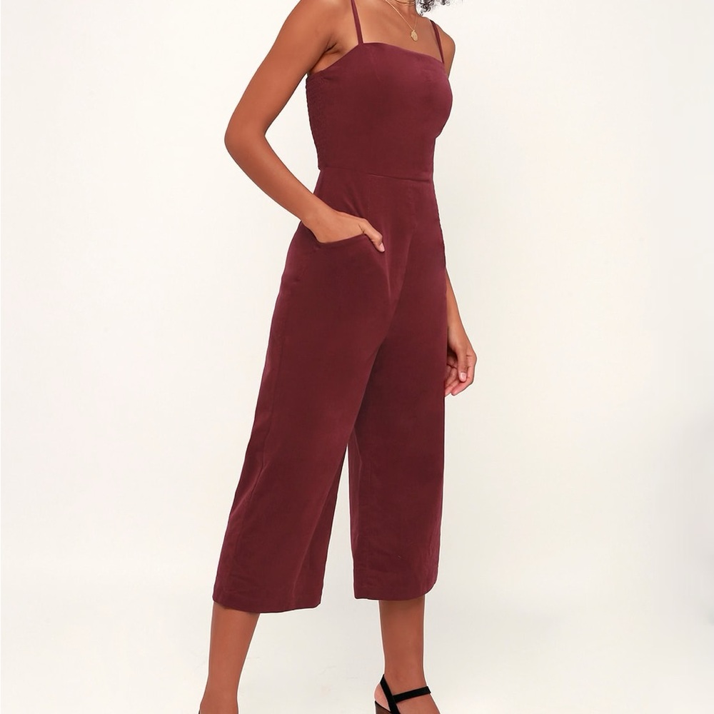 Corduroy cropped wide leg jumpsuit